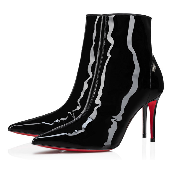 Christian Louboutin Sporty Kate Booty 85 Black Patent CL Ankle Heel Bootie 36.5 - Picture 1 of 15